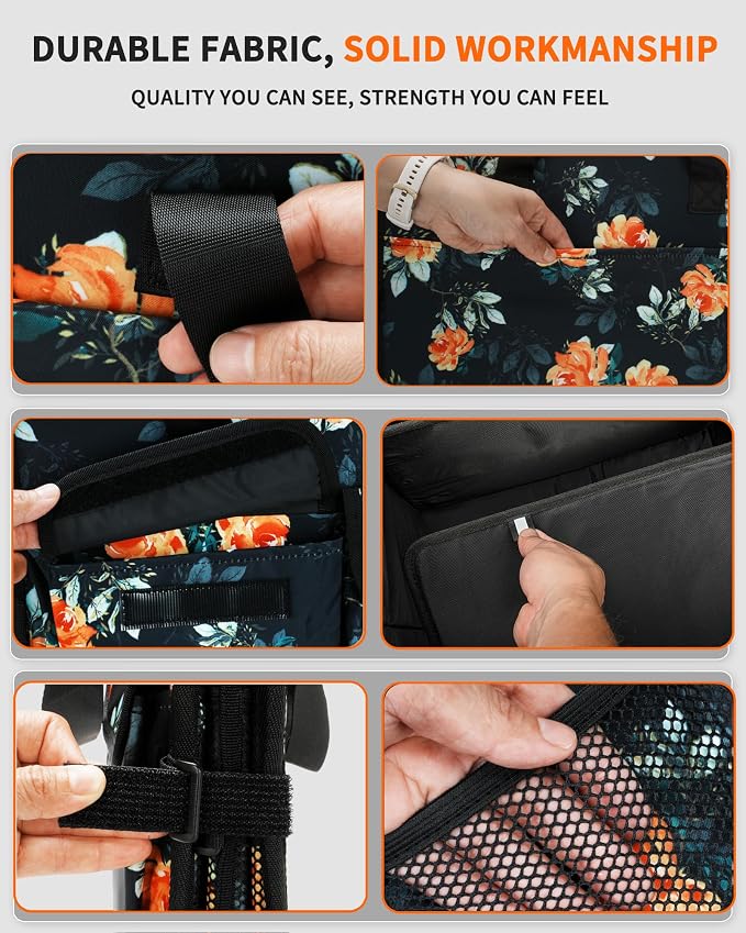 Sturdy Car Trunk Organizer – Large Capacity Trunk Organizer for SUVs & Sedans, Hard-Shell One-Piece Design with Cute Print, Collapsible and Durable Car Organizers (Flower 70L)