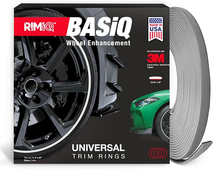 BASiQ Universal Styling Trim - 26 Feet, 6 Colors, Flat Design, Easy to Apply with Premium 3M Tape - Versatile Rim Styling and Color Accent for Cars, Trucks, SUVs - Light Gray