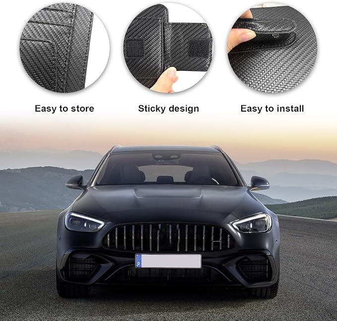 2PCS Small Leather Car Sun Visor Organizer, Multifunctional Auto Visor Document Holder with Sunglasses Clip, Universal Car Interior Organizer for Driving License, Card, Pen (Carbon Fiber Black)