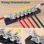 M6 Marine Buss Bars 12V Waterproof Battery Distribution Block 150A Power Terminal Block with 2 x M6 Posts,10 x M4 Terminal Screws, Negative Ground Bar for RV, Solar Wiring