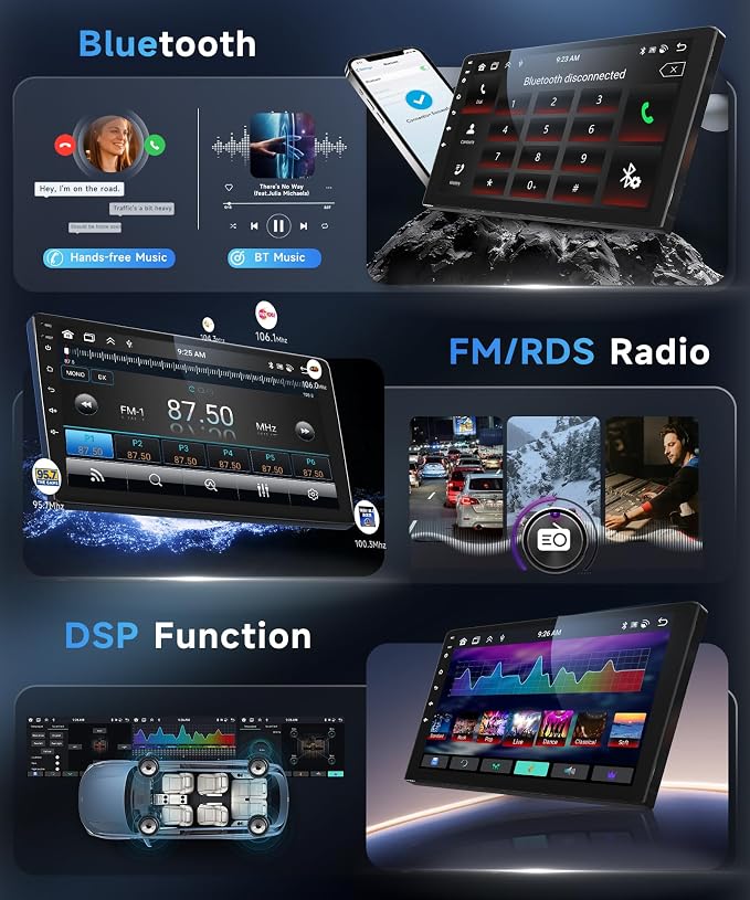 8 Core 6+128G Android 15 Car Stereo for Toyota Camry 2006 2007 2008 2009 2010 2011 Wireless Carplay Android Auto, 9’’ Touchscreen Radio GPS Bluetooth Mirror Link WIFI FM/RDS 32EQ DSP Backup Camera SWC