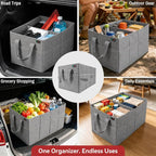 PAT SAM'S Car Trunk Organizer for SUV, Foldable Collapsible Storage Organizer with Dividers, Non-Slip Waterproof 600D Oxford, Backseat & Trunk Storage for Groceries, Tools, Toys (Gray)