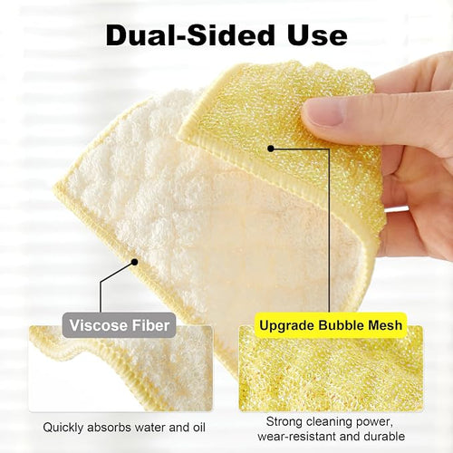 16 Packs Microfiber Cleaning Cloth - Bubble Mesh, Reusable Non-Scratch Cleaning Rags, Dual-Sided Dish Cloths, Multipurpose Dish Rags for Dishwashing, Kitchen, Stainless Steel, Yellow