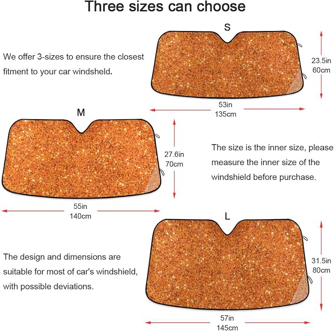 Orange Glitter Texture Car Windshield Sun Shade Foldable Sun Shield Shade for Blocks UV Rays Protector-Keeps Your Vehicle Cool for Most Sedans SUV Truck,55"x27.6"