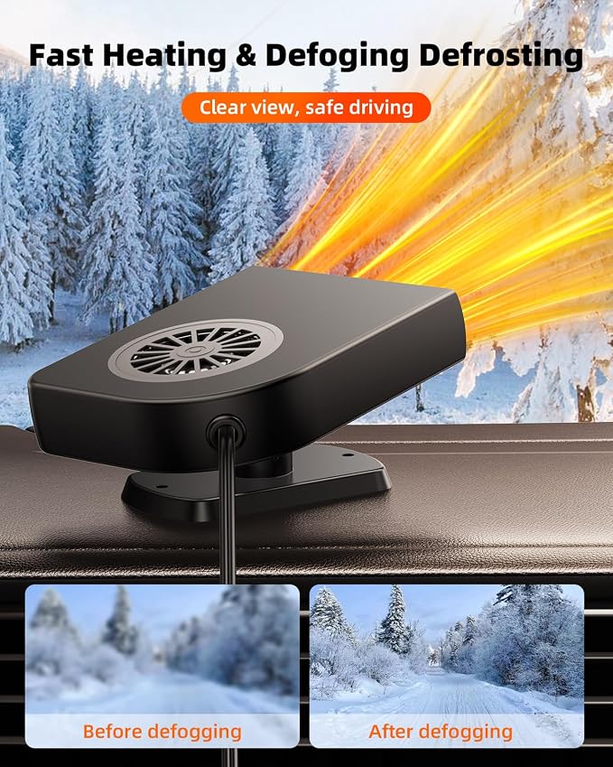 Car Heater,12V 150W Portable Windshield Defogger and Defroster,Plugs into Cigarette Lighter,Rotatable Fast Heating Car Window Defroster Windshield Defogger,Heating & Cooling Automobile Heater