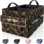 Trunk Organizer - Car Organizer with 5 Pockets, Trunk Organizer for SUV & Sedan, Car Organization with Sturdy Base Panel for Car Accessories, Brown Camouflage, 2 Compartments, 21.3"×12.6"×10.6"