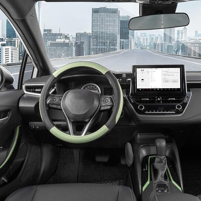 Steering Wheel Cover for Car, Standard Size 14.5-15 inch, Auto Interior Accessories, Black and Pastel Green
