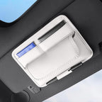 Car Visor Organizer – Sun Visor Storage Pouch Holder for Vehicle Truck SUV, PU Leather Auto Interior Accessories for Registration Document, Gas Card & Sunglasses, Universal Fit (White) | Keeps Registration, Cards & Sunglasses Neatly Within Reach
