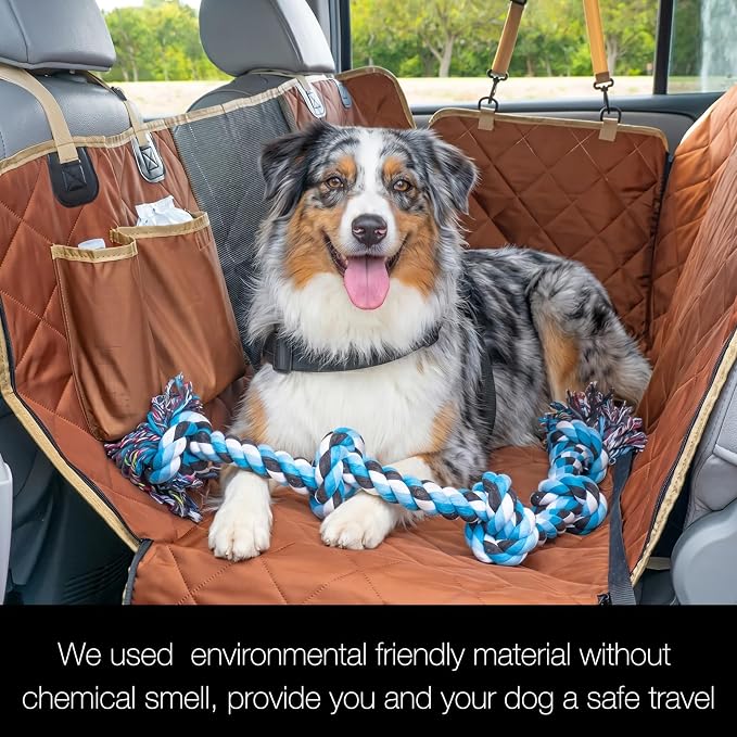 56"Wx60"L Dog Car Seat Cover for SUV & Truck, Heavy Duty 900D Waterproof Pet Hammock with Mesh Window, Odorless Scratchproof Backseat Protector for Large Dogs, Fit Model Y, F-150, RAV4 - Brown