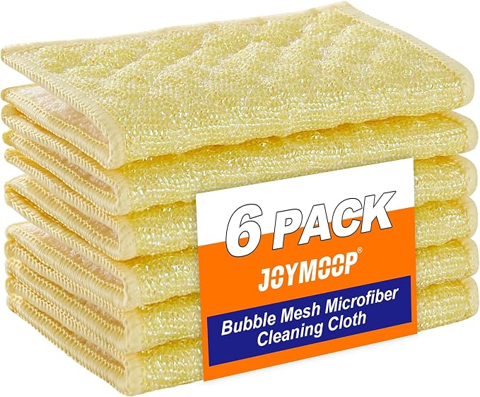 Bubble Mesh Microfiber Cleaning Cloth, Reusable Non-Scratch Cleaning Rags, Dual-Sided Dish Cloths, Multipurpose Dish Rags for Dishwashing, Kitchen, Stainless Steel-6 Packs, Yellow