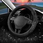 Steering Wheel Cover, Black Sparkly Crystal Bling Glitter with Leather, Universal Fit 14.5"-15.5" Car Steering Wheels for Girls & Women, Anti-Slip Wheels Cover for Cars, Trucks, Van, SUVs