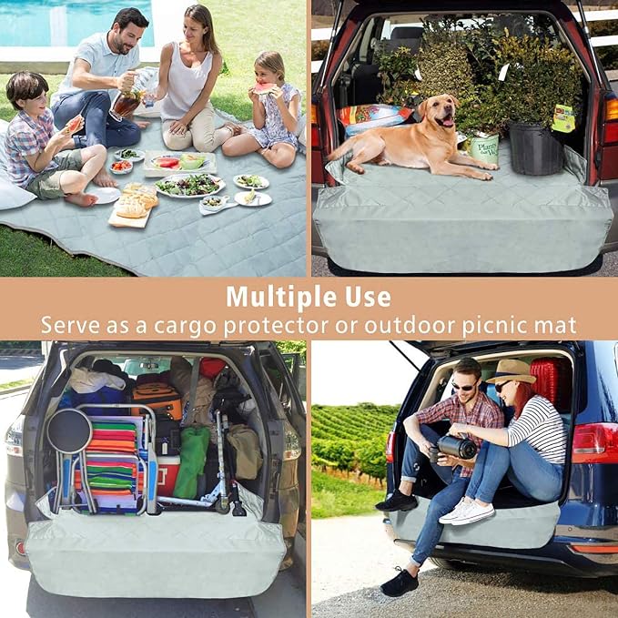 SUV Cargo Liner for Dogs, Water Resistant Pet Cargo Cover Dog Seat Cover Mat for SUVs Sedans Vans with Bumper Flap Protector, Non-Slip, Large Size Universal Fit, Grey