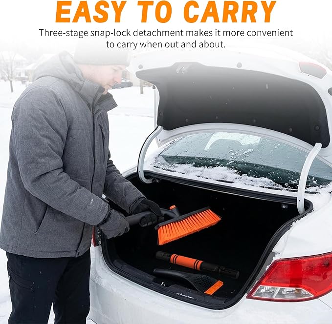 [Upgrade] 36" Extendable & Removable Snow Brush with Ice Scraper for Car Windshield, 360° Pivoting Brush Head, EVA Foam Grip for SUV, Trucks, Auto