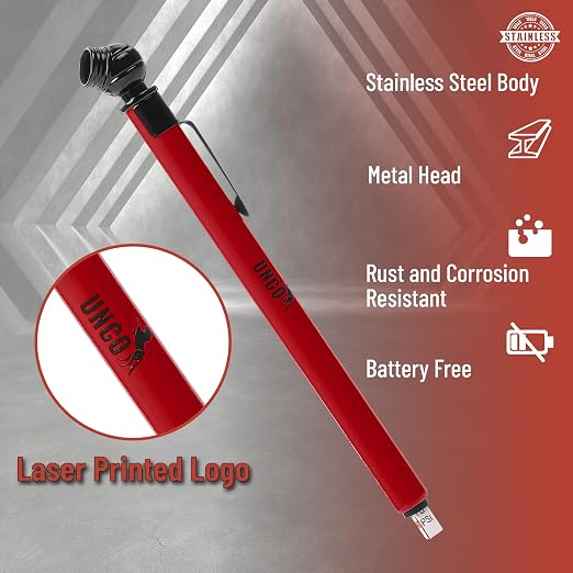 Pencil Tire Pressure Gauge, 2 Pack, 10-75 PSI, Red, Stainless Steel Body, Metal Made Nozzle, Rust and Corrosion Resistant, Pencil Air Pressure Gauge for Tires, 3 Measurements for Cars, Bikes