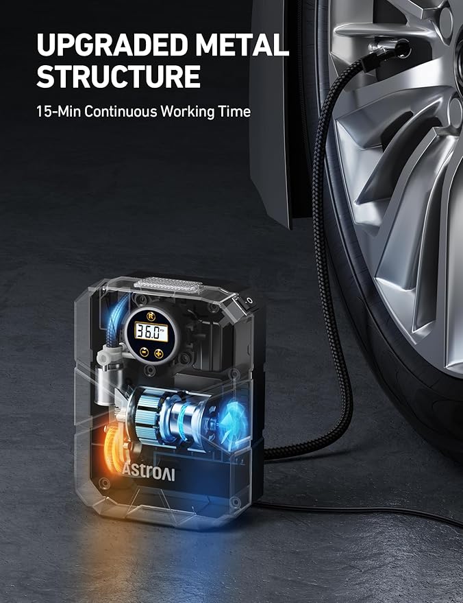 S1 Tire Inflator Portable Air Compressor 12V DC 150PSI with Digital Gauge, Auto Shut-Off Preset Pressure Fast Inflation, Compact Air Pump for Car Tires, Motorcycle, Bike, Ball, Inflatables
