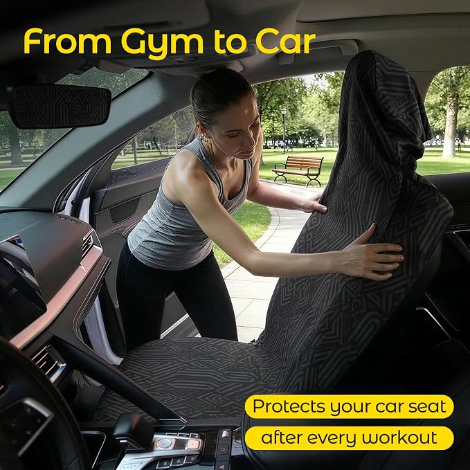 Car Seat Towel Cover - Sweat Absorbing Microfiber Towel for Car Seat After Gym, Workout & Beach - Washable Seat Protector, Universal Fit for Cars, Trucks, SUVs - Geometric