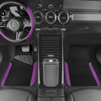 Faux Leather Steering Wheel Cover and Waterproof Car Floor Mats,Universal Car Combo Fit for 95% Sedan,SUV,Cars,14.5-15inch Sporty Anti-Slip Safety Comfortable Design(Black＆Purple)