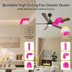 5-in-1 Duster with Extension Pole 100 inch Extendable Dusters for Cleaning Anti-Spin Reusable Dusting Kits for High Ceiling Fans, Cobwebs & Vents, Reinforced Stainless Steel Telescopic Handle