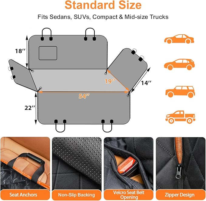 Dog Car Seat Cover for Pets 100% Waterproof Seat Cover Hammock 600D Heavy Duty Scratch Proof Nonslip Durable Soft Back Seat Covers for Cars Trucks and SUVs