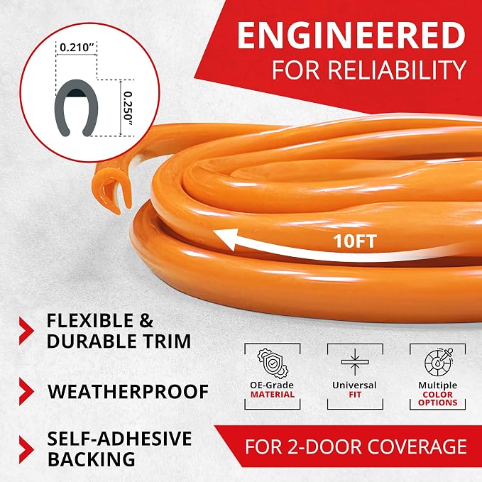 Car Door Edge Protector – Universal DIY Edge Trim to Prevent Scratches & Dings – Flexible Adhesive Molding Trim for Cars, Trucks & SUVs (10 Ft - Orange)