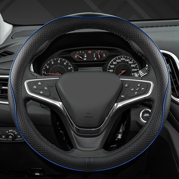 Customized Auto Car Steering Wheel Cover for Chevy 14.5-15 inches, Steering Wheel Cover for Chevrolet(Black Line-Standard Size)
