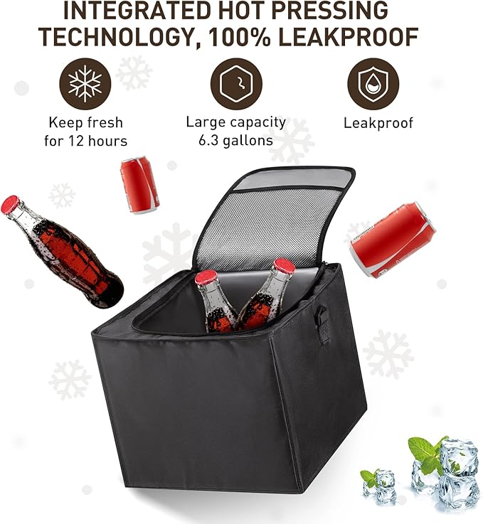 4 in 1 Car Trunk Storage Organizer with Leakproof Cooler Bag, Multi-Compartment Foldable Trunk Storage Box for Car Truck SUV Black