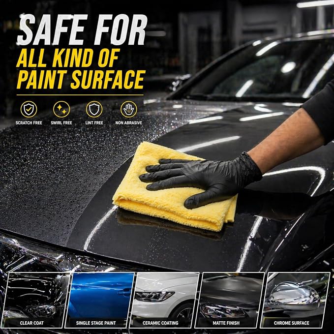 Premium Microfiber Towel for Cars 12 Pack, 400GSM, Quick-Dry, Scratch-Free, High and Low Pile Surface, Gray, Yellow, Blue,16 x 16 Inches, for Car Detailing and Household Use