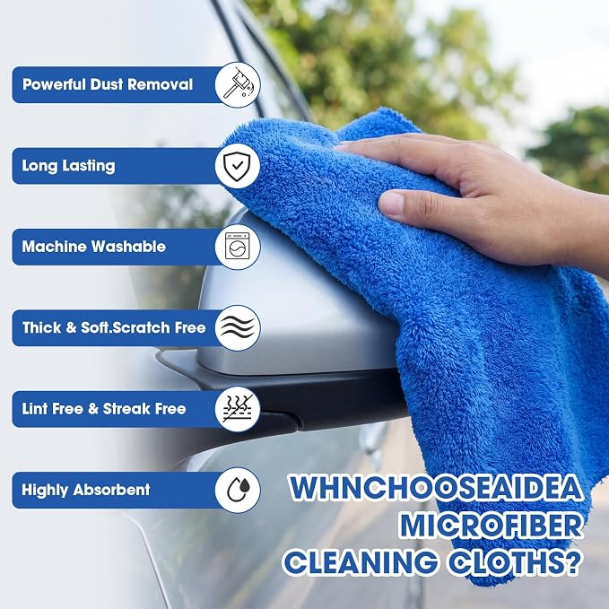 30 Pcs 16 x 24 Inch Edgeless Microfiber Plush Towels for Cars Detailing Drying Wash Polishing Absorbent Cleaning Cloths, 500 GSM (Dark Blue)