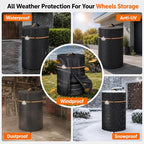 Wheel Cover,Durable 420D Oxford Tire Storage Cover with Waterproof Zipper and Reflective Handle,Easy to Put on,Large Tire Covers for Storage,Indoor/Outdoor Use(Holding 4 Tires Within 32 Inch Diameter)