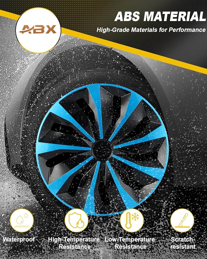 Hubcaps,16 inch hubcaps Set of 4, Wheel Rim Cover ABS Material, Snap On Car Truck SUV Replacement, for Toyota Camry Nissan Mazda etc, Black & Blue