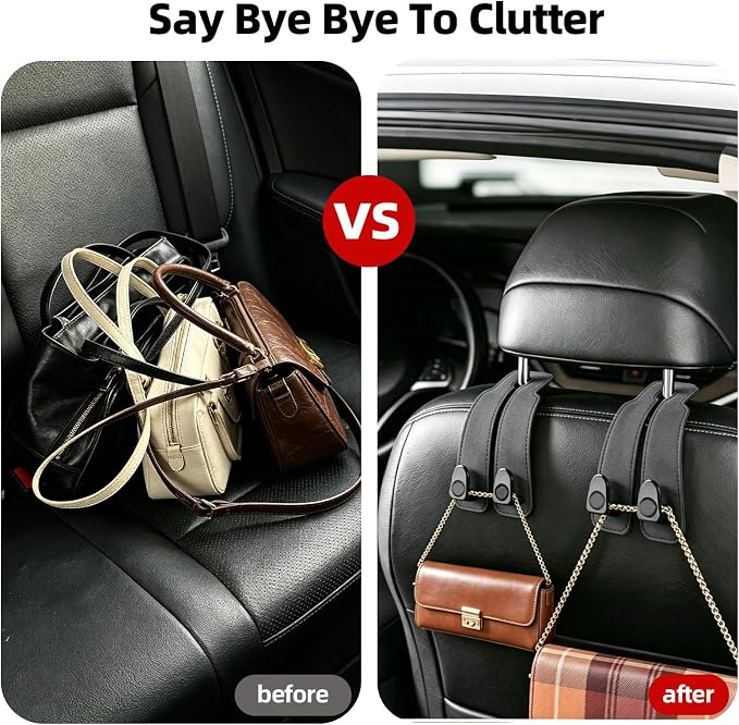 Platch Car Purse Hook 2 Pack Headrest Hooks for Car, Luxurious Leather Material, Seat Back Storage Hook Multifunctional Car Seat Hooks Keep Car Tidy (Grey)