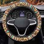Car Steering Wheel Cover Universal 15 Inch Auto Accessories Car Interior Decoration for Women Men Fit SUV Sedan Van Truck, Vintage Aztec Leopard Print
