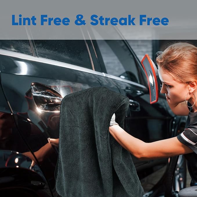 Professional Car Drying Towel (36"x 24") with Twisted-Loop Technology, 1200GSM for a Streak-Free Finish – Microfiber Towels for Cars, Trucks, SUVs, RVs and Motorcycles