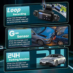 360°View 4 Channel Dash Cam, 5'' IPS Large Screen Dash Camera for Cars, 4K+1080P Front and Rear Inside Left Right, Built-in IR Night Vision, 24H Parking Mode, 64GB SD Card, Wireless APP Transmission