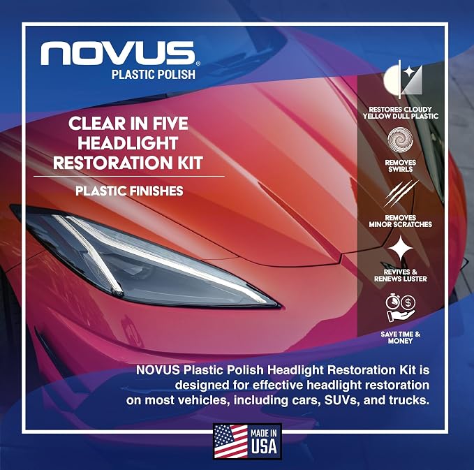 Clear in Five Headlight Restoration Kit | 2 Ounce #1, 2, & 3 Bottles, Buffing Pad, Backing Pad Drill Attachment, 1,000 Grit Sanding Disk, 3 Polish Mates