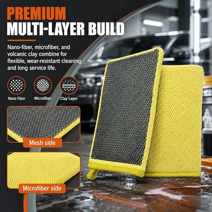 Clay Mitt for Car Detailing, No Scratch Reusable Magic Clay Bar Glove, Microfiber Auto Cleaning Supplies for Removing Debris from Paint, Glass, Wheels, Windshield(Yellow)