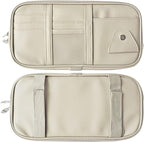 Car Visor Organier Truck SUV Sun Visor Storage Pocket PU Leather Pouch Holder with Multi-Pocket Double Zipper Net Pocket, for Cards Pens Sunglasses Document (Cream Grey)