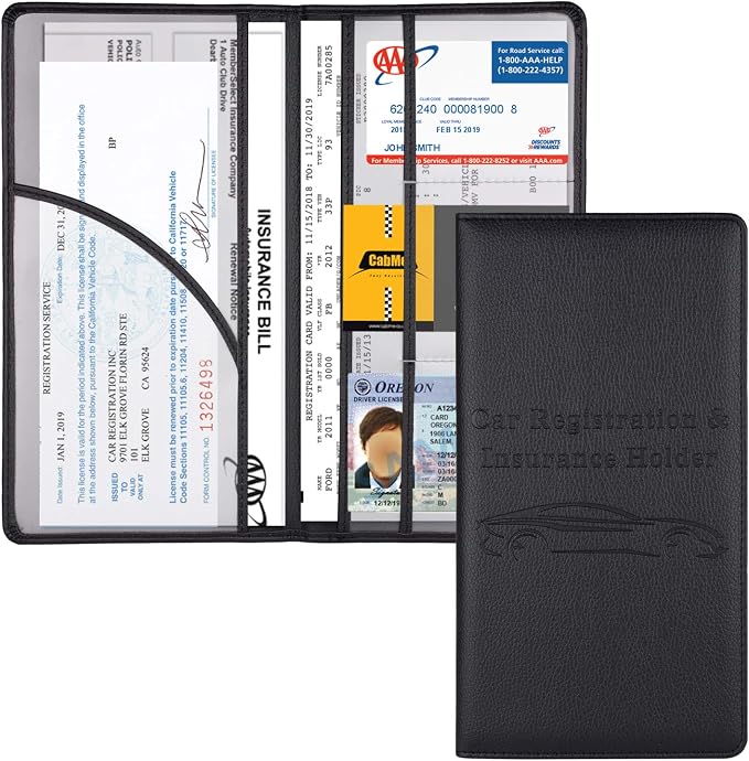 Car Registration and Insurance Holder with Magnetic Shut, Vehicle Glove Box Car Organizer, Men Women Interior Car Accessories for Cards, Essential Document, Driver License, Black