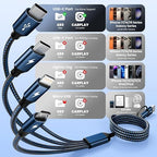 4 in 2 Multi Charging Cable,Dual Type-C Multiple Charger Cable,USB A/C Charging Cables for Multiple Devices with IP/Micro/USBC Port, Universal USB C Cable Phone Charger Cord for iPhone 16-12,Navy