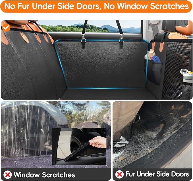 IceFun Hard Bottom Dog Car Hammock, Waterproof PU Leather Seat Cover | Supports up to 500 lbs, converts from hammock to cargo liner, waterproof PU leather with zipper side flaps