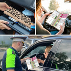 Car Registration and Insurance Holder, with Magnetic Closure for License, Cards and Documents, All Vehicle Needs and Car Accessories (Leopard-Yellow)