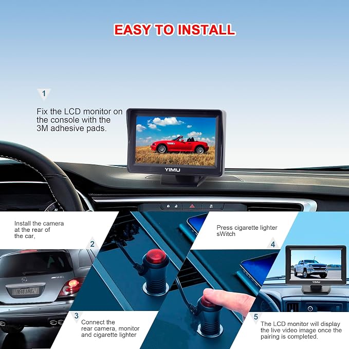 Backup Camera System with License Plate Backup Reverse Camera, Easy Installation, Plug & Play, DIY Guide Lines, 150° Wide Angle, Night Vision, IP69K Waterproof, Optional Dual Bracket K4302