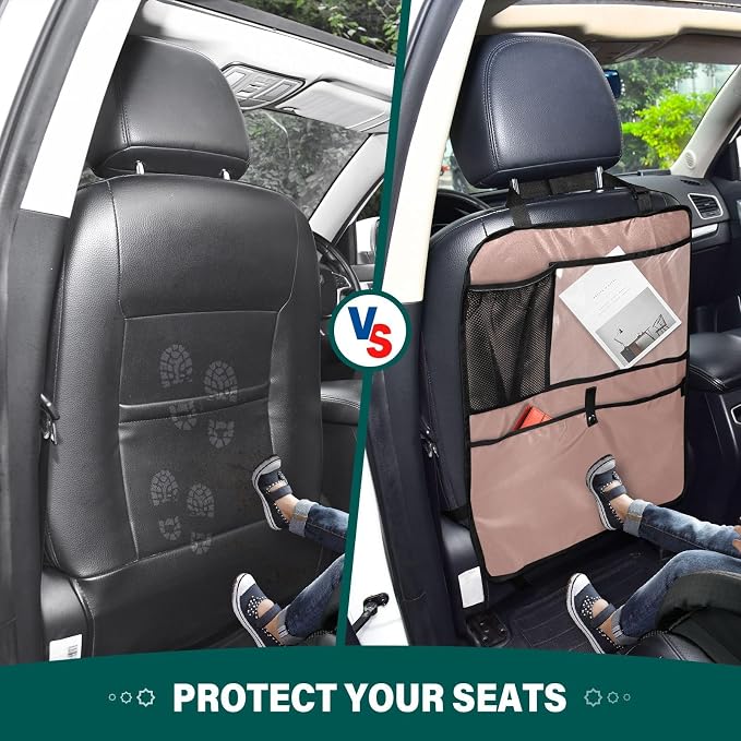 Rose Gold Car Seat Organizer for Kids Backseat Kick Mat with Adjustable Strap Seat Back Cover for Vehicle SUV Car 1 Pcs