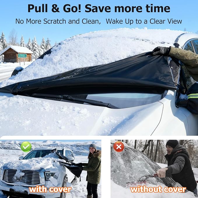 DMJN [2025 Upgraded Windshield Cover for Ice and Snow [Full Coverage Winter Protection]-Heavy Duty Car Snow Cover, Against Snow, Ice, Frost and Water, Suitable for Cars, SUVs, and Trucks-Medium