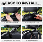 4 Pack Car Seat Headrest Hooks, Vehicle Back Seat Hanger Storage Organizer for Purse Handbag Backpack Coat Grocery, 360° Rotating Heavy Duty Holds 44lbs, Black