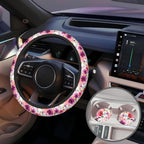 Watercolor Peony Floral Steering Wheel Cover for Women, Anti-Slip Car Steering Wheel Cover with 2 Pcs Cup Holders Neoprene Breathable Car Accessories Universal 15 Inch Auto Interior Decor