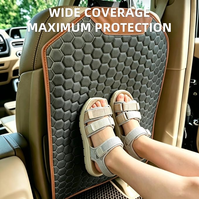Kick Mat Back Seat Protector - Car Back Seat Cover for Kids Feet - Waterproof & Sturdy Protector for Upholstery from Dirt, Mud, Scratches and Stain (White)