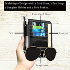 2 Pcs Car Sun Visor Organizer, Black | Premium Leather, Sunglasses Holder, Multi Functional Storage Bag, Card Document Holder