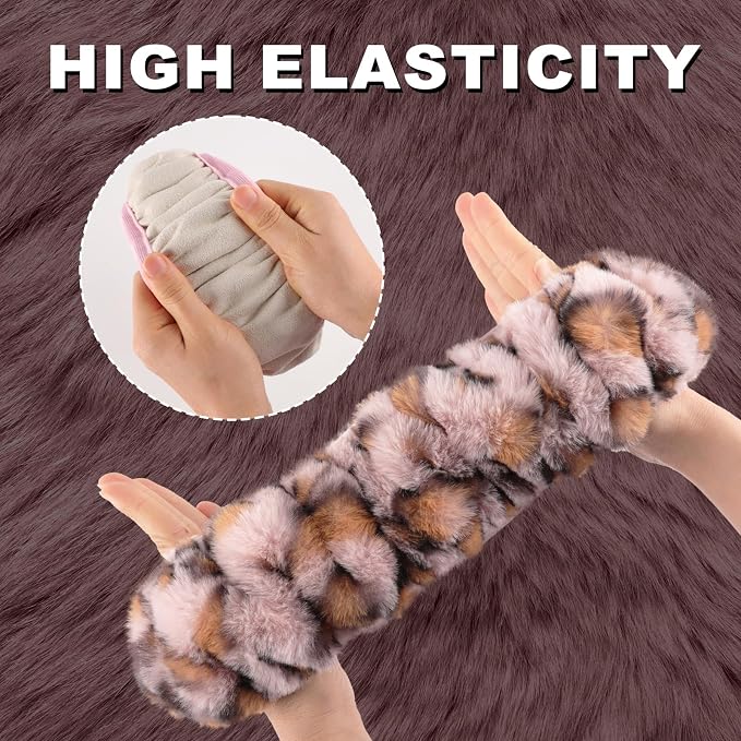 Furry Car Steering Wheel Cover with Gear Shift Cover, Soft and Warm, Cute Fluffy Auto Decor for Women Men, Standard Size, 2 PCS Set, Pink Leopard