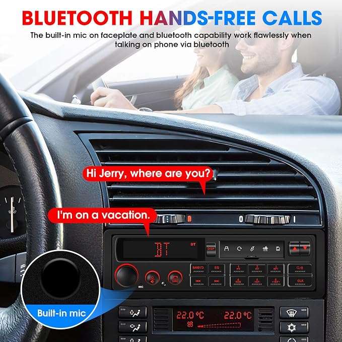 Single Din Retro Car Radio: European Style Stereo for Classic Vehicles - Bluetooth FM AM USB SD AUX USB-C Fast Charge 4-CHN 2 Subwoofer Outputs SWC